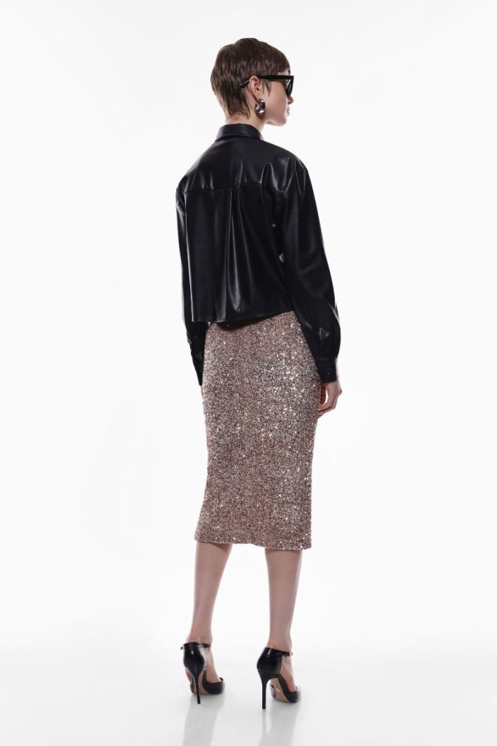 Blizgus midi sijonas Beige
