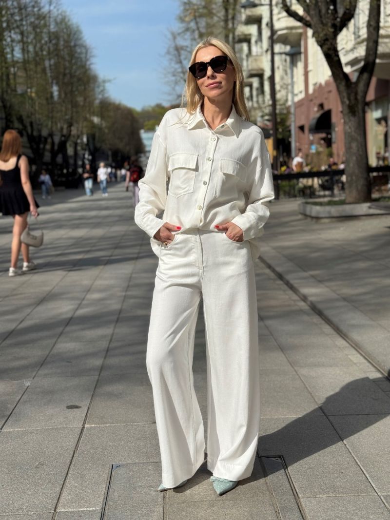 Džinsai Wide Leg White