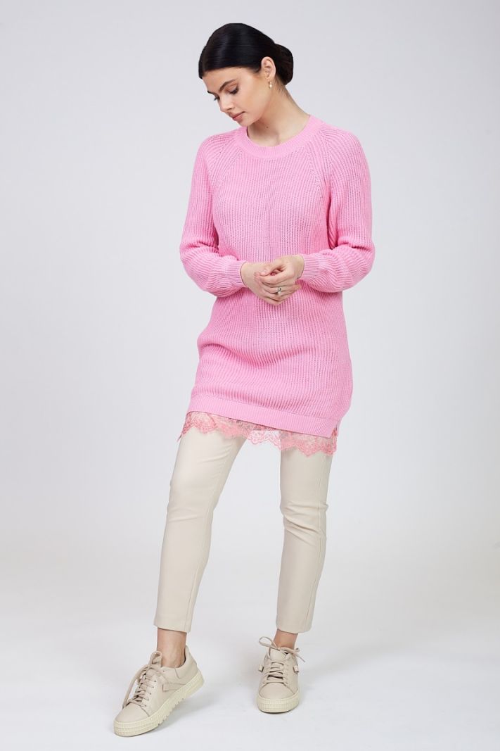 Megztinis nėriniuota apačia, rožinės spalvos