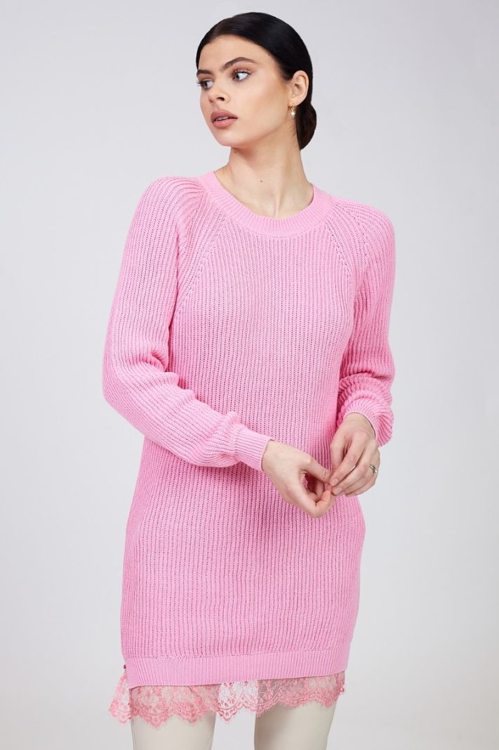 Megztinis nėriniuota apačia, rožinės spalvos