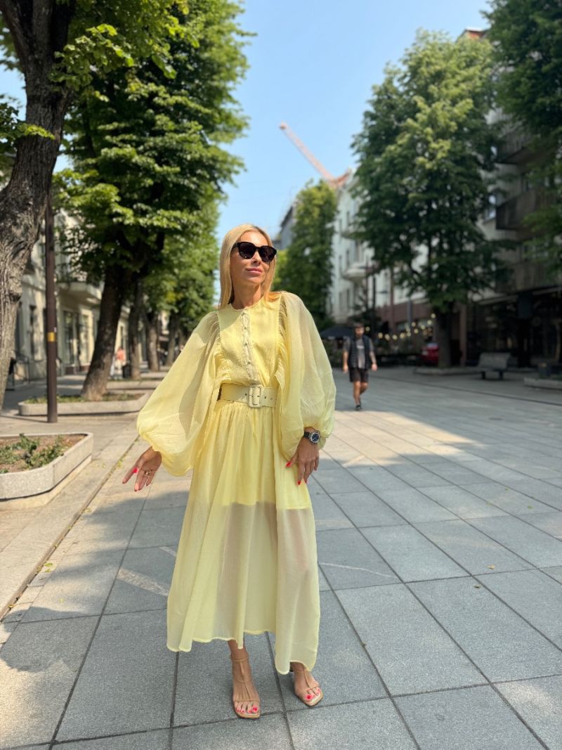 Ilga suknelė pūstomis rankovėmis Yellow
