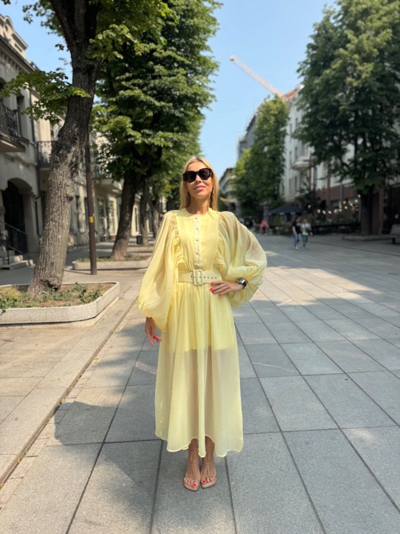 Ilga suknelė pūstomis rankovėmis Yellow