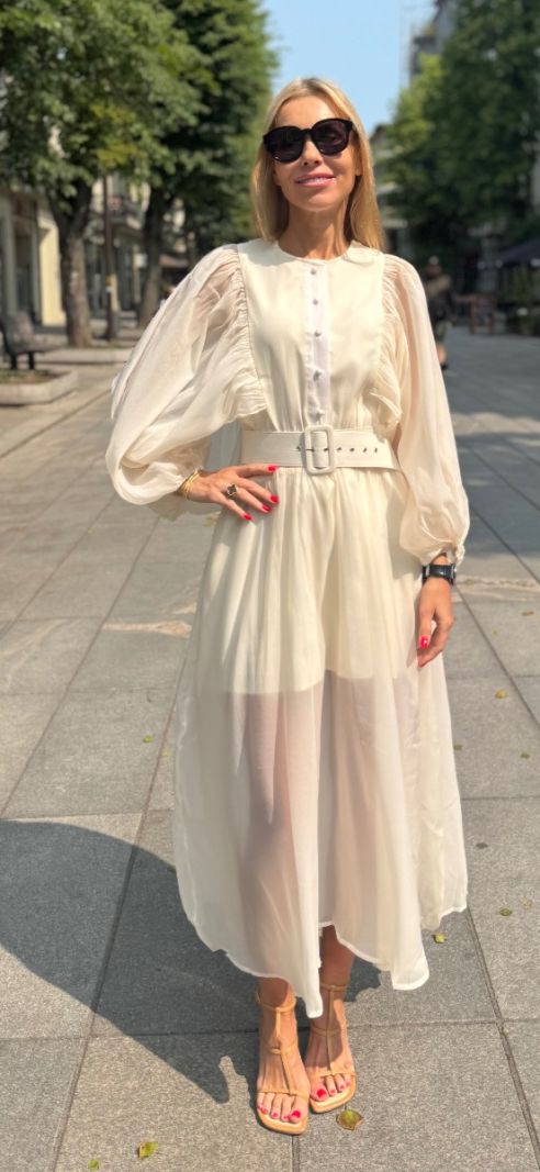 Ilga suknelė pūstomis rankovėmis Beige