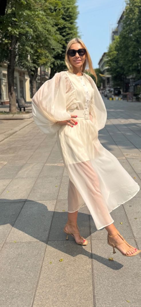 Ilga suknelė pūstomis rankovėmis Beige
