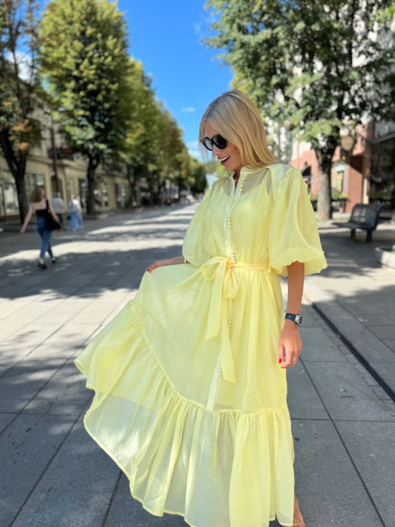 Ilga suknelė trumpomis rankovėmis Yellow